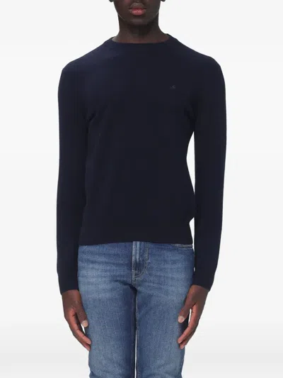 Brooksfield Crew-neck Wool Sweater In Blue