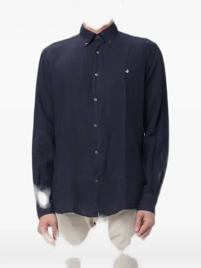 Brooksfield Embroidered-logo Button-down Shirt In Blue