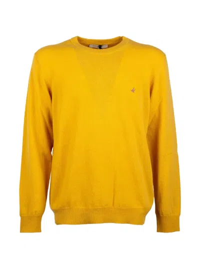 Brooksfield Embroidered-logo Crew-neck Sweater In Yellow