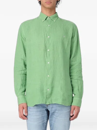 Brooksfield Embroidered-logo Shirt In Green