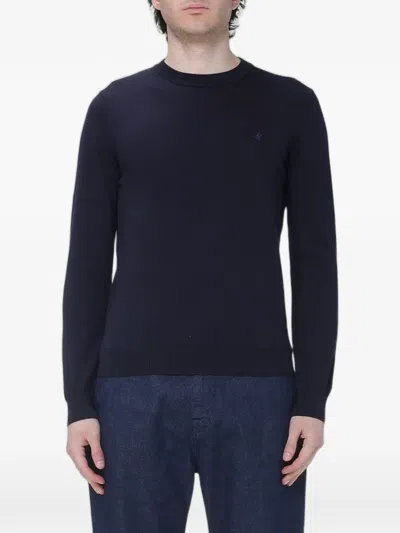 Brooksfield Logo-embroidered Crew-neck Sweater In Blue
