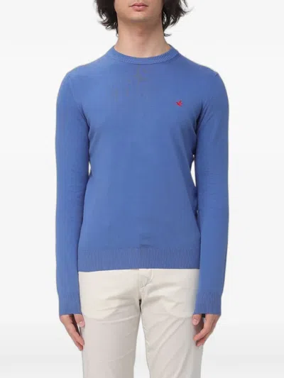 Brooksfield Logo-embroidered Crew-neck Sweater In Blue