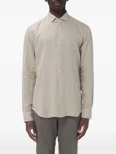 Brooksfield Logo-embroidered Linen Shirt In Gray