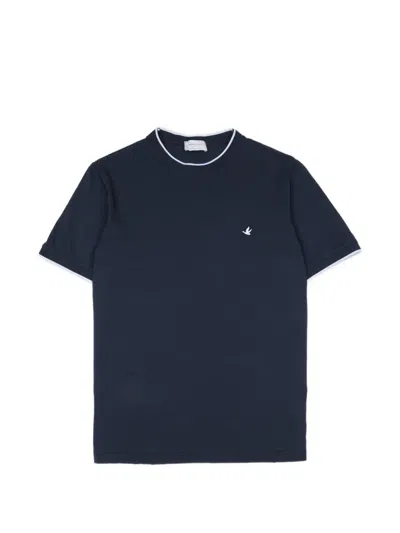 Brooksfield Logo-embroidered Tipped T-shirt In Blue