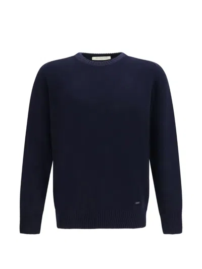 Brooksfield Logo-plaque Crew-neck Sweater In Blue