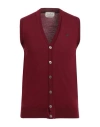 Brooksfield Man Cardigan Burgundy Size 36 Virgin Wool In Red