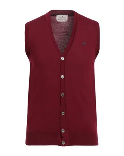 Brooksfield Man Cardigan Burgundy Size 36 Virgin Wool In Red