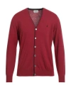 Brooksfield Man Cardigan Burgundy Size 42 Virgin Wool In Red