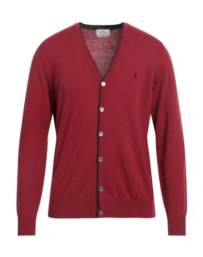 Brooksfield Man Cardigan Burgundy Size 42 Virgin Wool In Red