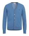 Brooksfield Man Cardigan Slate Blue Size 40 Virgin Wool In Blue