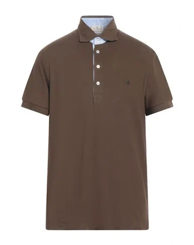 Brooksfield Man Polo Shirt Brown Size 46 Cotton