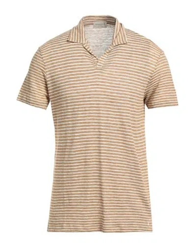 Brooksfield Man Polo Shirt Camel Size 48 Linen, Cotton In Beige