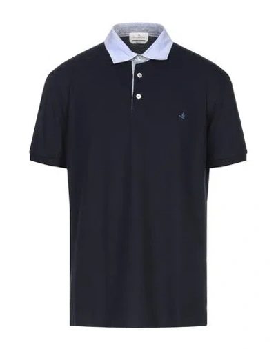 Brooksfield Man Polo Shirt Midnight Blue Size 36 Cotton, Elastane In Multi