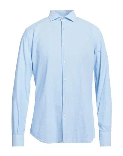 Brooksfield Man Shirt Azure Size 17 Cotton In Blue