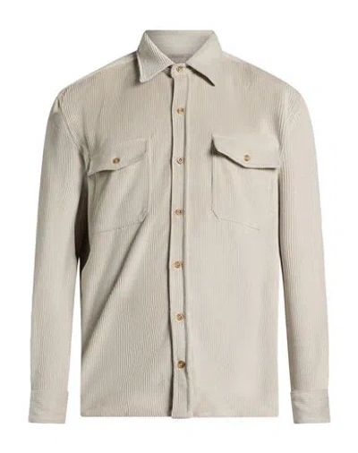 Brooksfield Man Shirt Beige Size 15 ¾ Polyester, Polyamide, Elastane In Gray