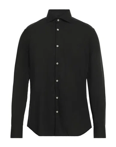 Brooksfield Man Shirt Black Size 17 ½ Cotton, Elastane