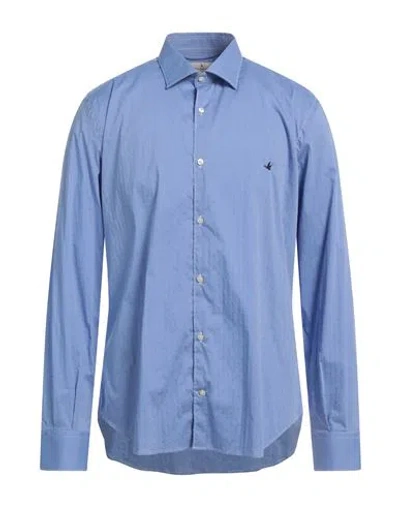 Brooksfield Man Shirt Blue Size 17 Cotton, Polyamide, Elastane