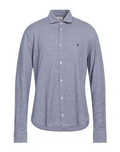 Brooksfield Man Shirt Blue Size 46 Cotton In Gray
