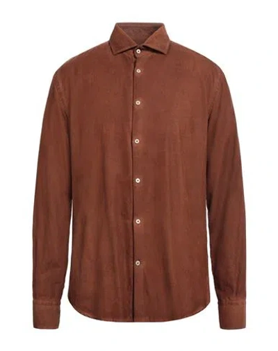 Brooksfield Man Shirt Brown Size 16 Cotton