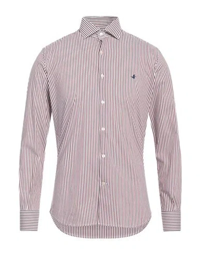 Brooksfield Man Shirt Burgundy Size 16 ½ Cotton, Polyamide, Elastane In Red