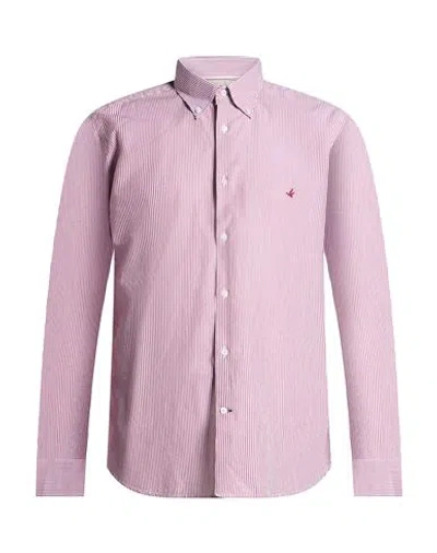 Brooksfield Man Shirt Burgundy Size 16 Cotton In Pink