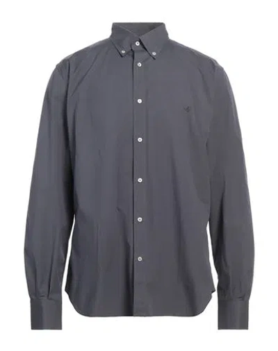 Brooksfield Man Shirt Charcoal Size 17 Cotton, Elastane In Grey