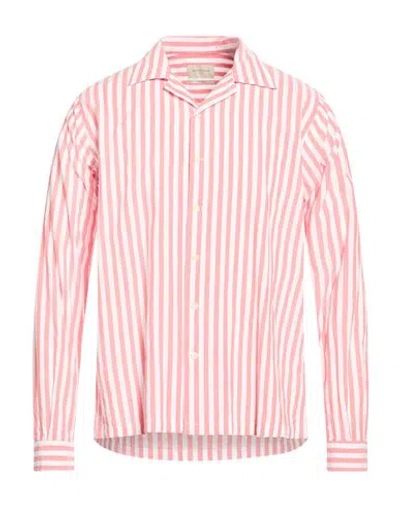 Brooksfield Man Shirt Coral Size L Cotton, Elastane In Red