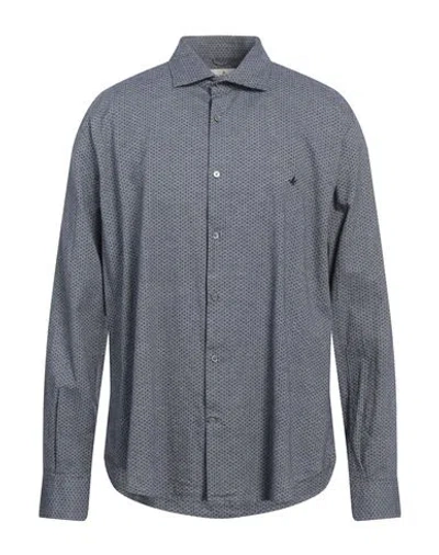 Brooksfield Man Shirt Midnight Blue Size 17 Cotton In Gray
