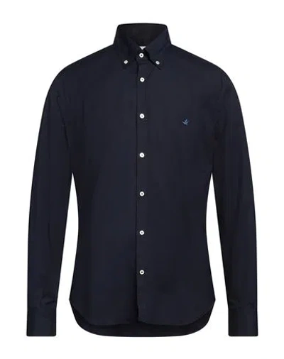 Brooksfield Man Shirt Navy Blue Size 16 ½ Cotton In Black