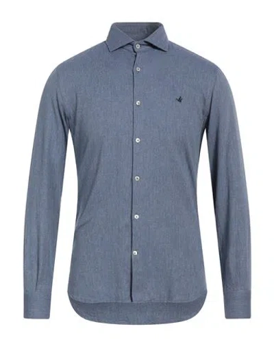 Brooksfield Man Shirt Navy Size 17 Cotton In Blue