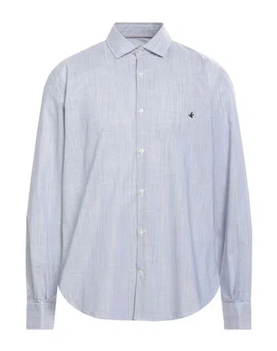 Brooksfield Man Shirt Navy Blue Size 17 Cotton, Elastane