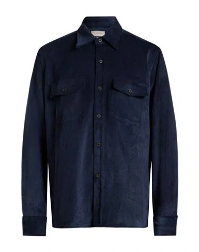Brooksfield Man Shirt Navy Size 17 ½ Polyester, Polyamide, Elastane In Blue