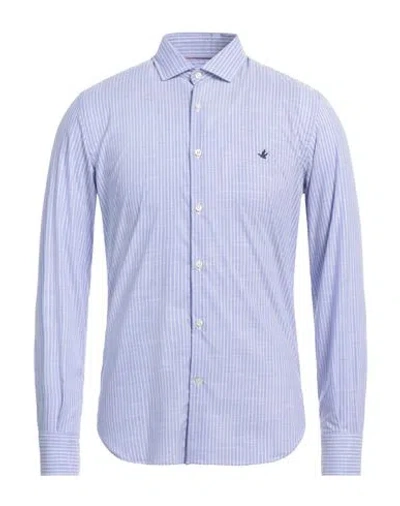 Brooksfield Man Shirt Sky Blue Size 17 Cotton, Elastane In Purple