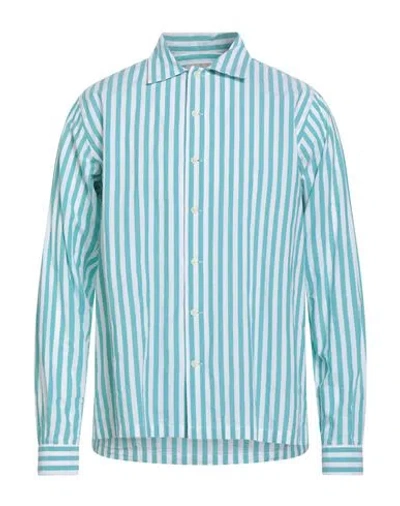 Brooksfield Man Shirt Turquoise Size L Cotton, Elastane In Blue