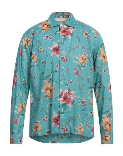Brooksfield Man Shirt Turquoise Size M Cotton In Blue