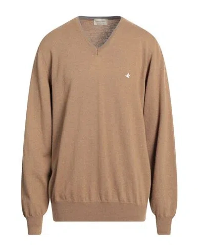 Brooksfield Man Sweater Camel Size 48 Virgin Wool In Beige