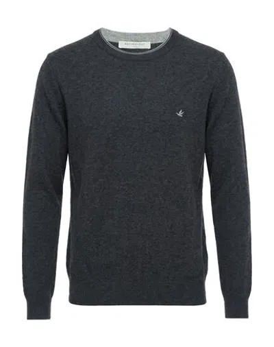 Brooksfield Man Sweater Charcoal Size 36 Virgin Wool In Black