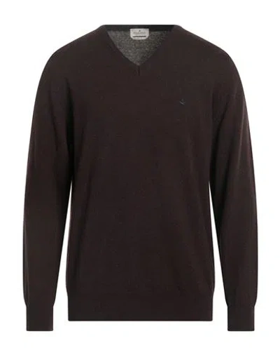 Brooksfield Man Sweater Dark Brown Size 44 Virgin Wool