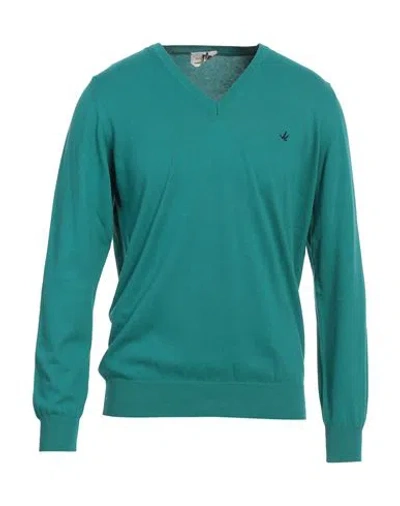 Brooksfield Man Sweater Deep Teal Size 44 Cotton In Green