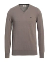 Brooksfield Man Sweater Khaki Size 44 Virgin Wool In Beige