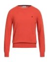 Brooksfield Man Sweater Mandarin Size 40 Virgin Wool In Orange