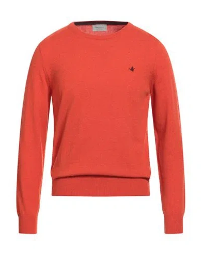 Brooksfield Man Sweater Mandarin Size 40 Virgin Wool In Orange