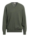 Brooksfield Man Sweater Military Green Size 48 Virgin Wool In Green