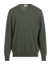 Brooksfield Man Sweater Military Green Size 42 Virgin Wool In Green