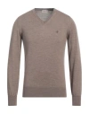 Brooksfield Man Sweater Khaki Size 44 Virgin Wool In Beige