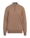 Brooksfield Man Turtleneck Camel Size 50 Virgin Wool In Beige