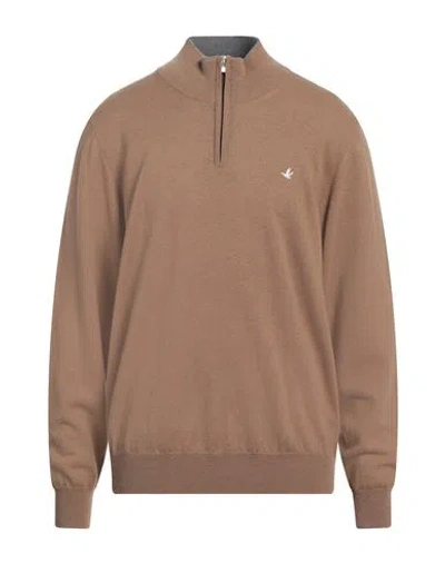 Brooksfield Man Turtleneck Camel Size 50 Virgin Wool In Beige