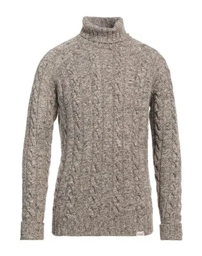 Brooksfield Man Turtleneck Khaki Size 44 Textile Fibers, Cotton, Wool, Cashmere In Beige