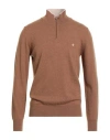 Brooksfield Man Turtleneck Light Brown Size 42 Virgin Wool In Sand