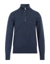 Brooksfield Man Turtleneck Navy Size 36 Wool, Polyamide In Navy Blue